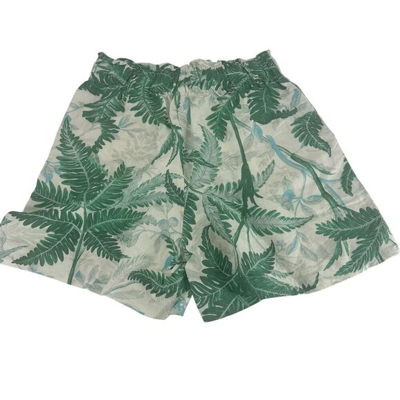 H&M Womens Linen Blend Tropical Print Shorts Size S Green & White - Picture 1 of 7